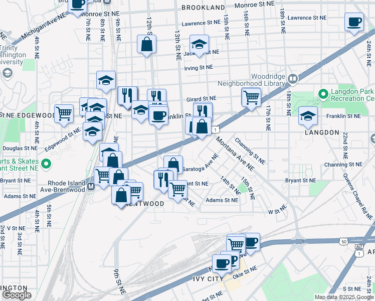 map of restaurants, bars, coffee shops, grocery stores, and more near 101 Independence Avenue Southeast in Washington