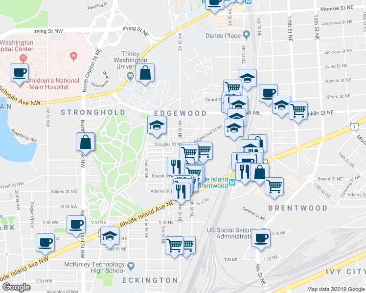 map of restaurants, bars, coffee shops, grocery stores, and more near 101 Independence Avenue Southeast in Washington