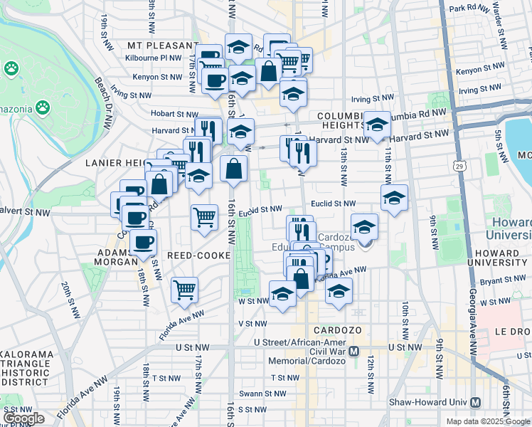 map of restaurants, bars, coffee shops, grocery stores, and more near 101 Independence Avenue Southeast in Washington