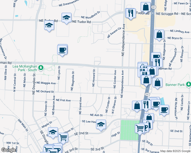 map of restaurants, bars, coffee shops, grocery stores, and more near 606 Northeast Florence Avenue in Lee's Summit