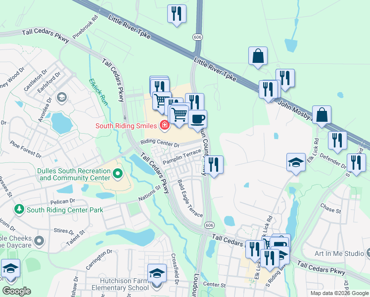map of restaurants, bars, coffee shops, grocery stores, and more near 42880 Conrad Terrace in Chantilly
