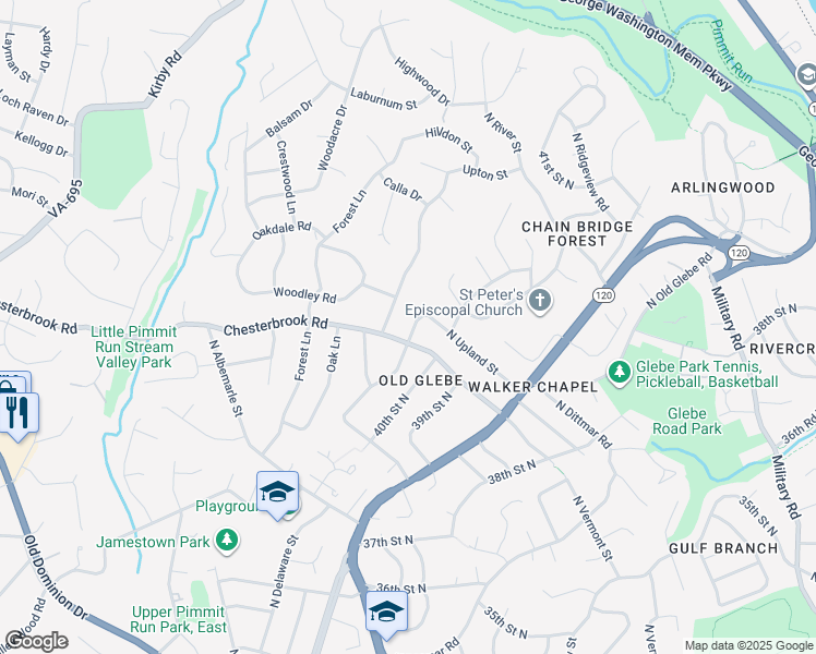 map of restaurants, bars, coffee shops, grocery stores, and more near 1626 41st Street North in McLean