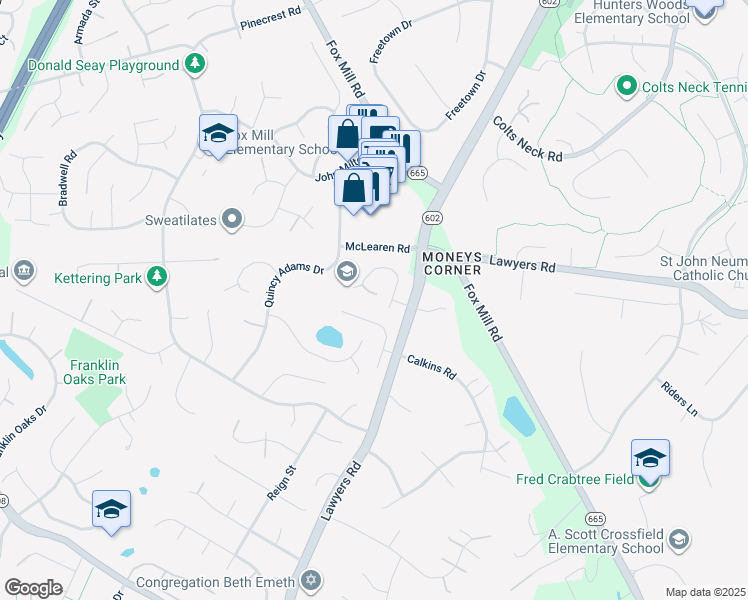 map of restaurants, bars, coffee shops, grocery stores, and more near 12408 Wendell Holmes Road in Herndon
