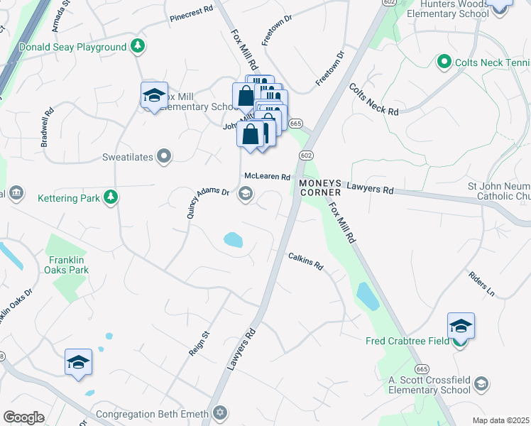 map of restaurants, bars, coffee shops, grocery stores, and more near 12408 Wendell Holmes Road in Herndon