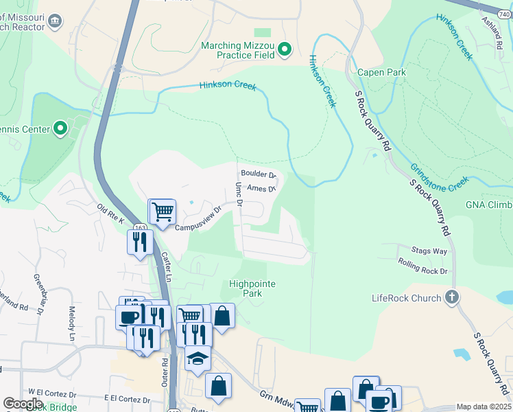 map of restaurants, bars, coffee shops, grocery stores, and more near 710 Campusview Drive in Columbia