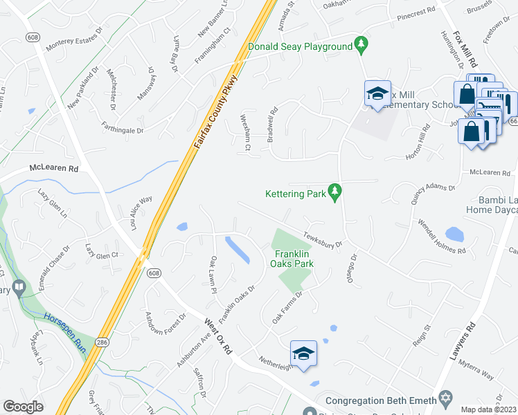 map of restaurants, bars, coffee shops, grocery stores, and more near 12850 Tewksbury Drive in Herndon