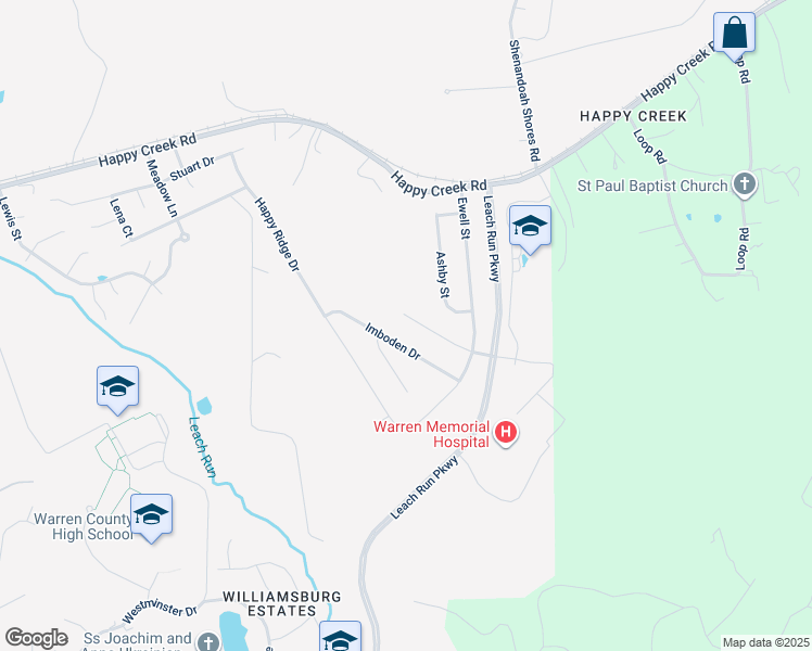 map of restaurants, bars, coffee shops, grocery stores, and more near 1219 Oden Street in Front Royal