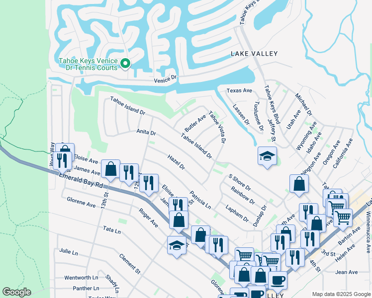 map of restaurants, bars, coffee shops, grocery stores, and more near 765 Anita Drive in South Lake Tahoe