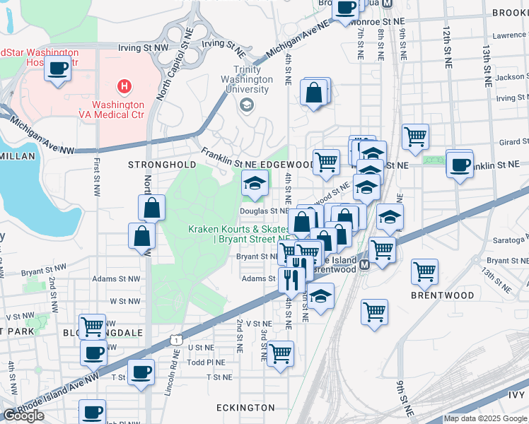 map of restaurants, bars, coffee shops, grocery stores, and more near 101 Independence Avenue Southeast in Washington