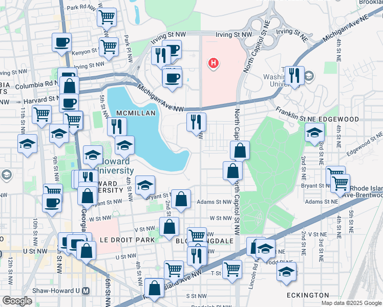 map of restaurants, bars, coffee shops, grocery stores, and more near 101 Independence Avenue Southeast in Washington