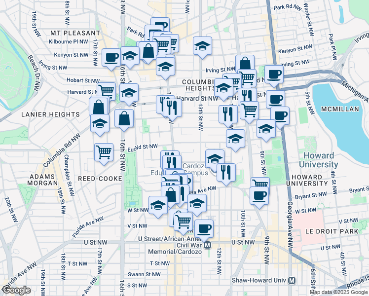map of restaurants, bars, coffee shops, grocery stores, and more near 101 Independence Avenue Southeast in Washington
