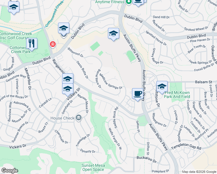 map of restaurants, bars, coffee shops, grocery stores, and more near 6384 Medicine Springs Drive in Colorado Springs