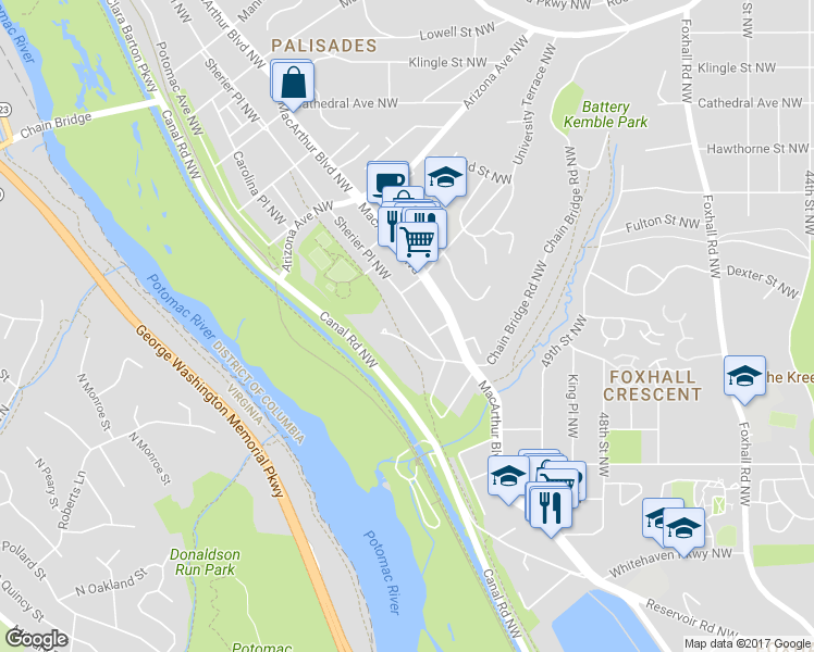 map of restaurants, bars, coffee shops, grocery stores, and more near 5040 Sherier Place Northwest in Washington