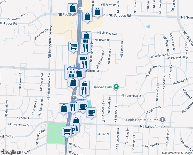 map of restaurants, bars, coffee shops, grocery stores, and more near 510 Northeast Park Drive in Lee's Summit