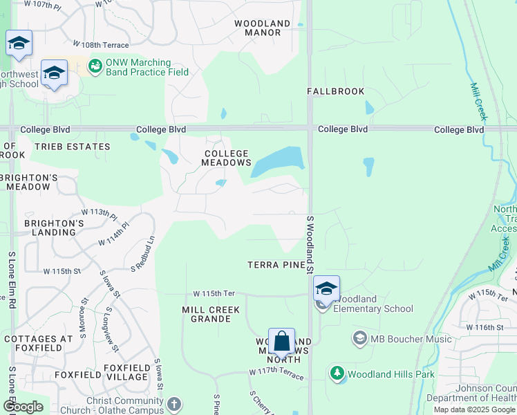 map of restaurants, bars, coffee shops, grocery stores, and more near 20210 West 113th Terrace in Olathe
