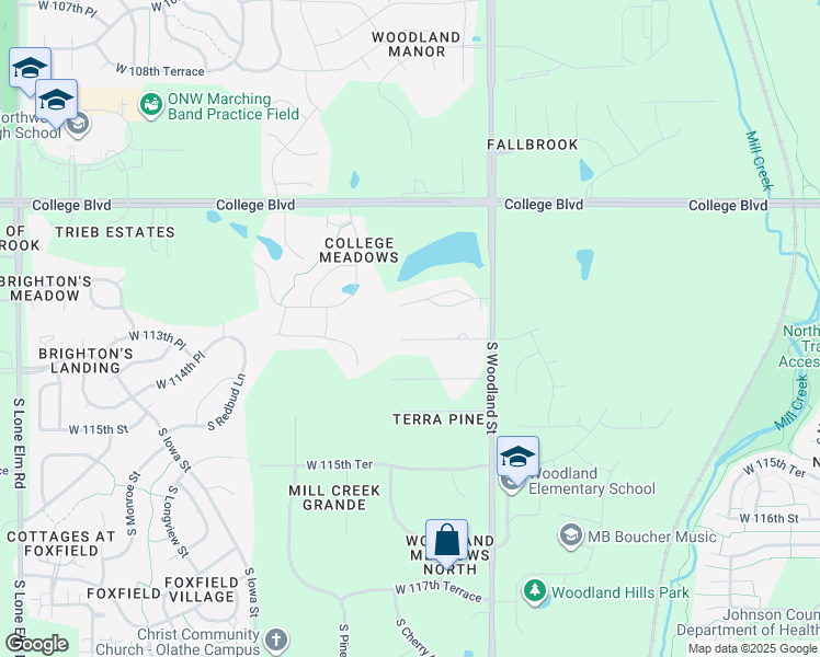 map of restaurants, bars, coffee shops, grocery stores, and more near 20210 West 113th Terrace in Olathe