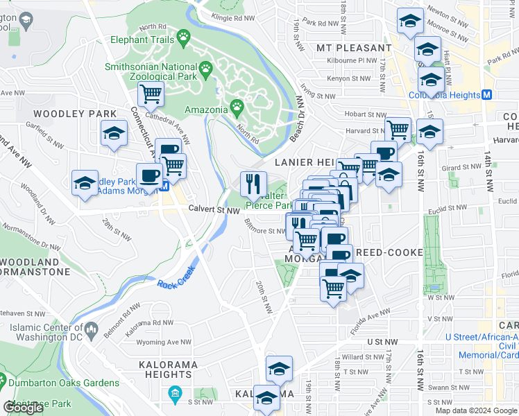 map of restaurants, bars, coffee shops, grocery stores, and more near 101 Independence Avenue Southeast in Washington