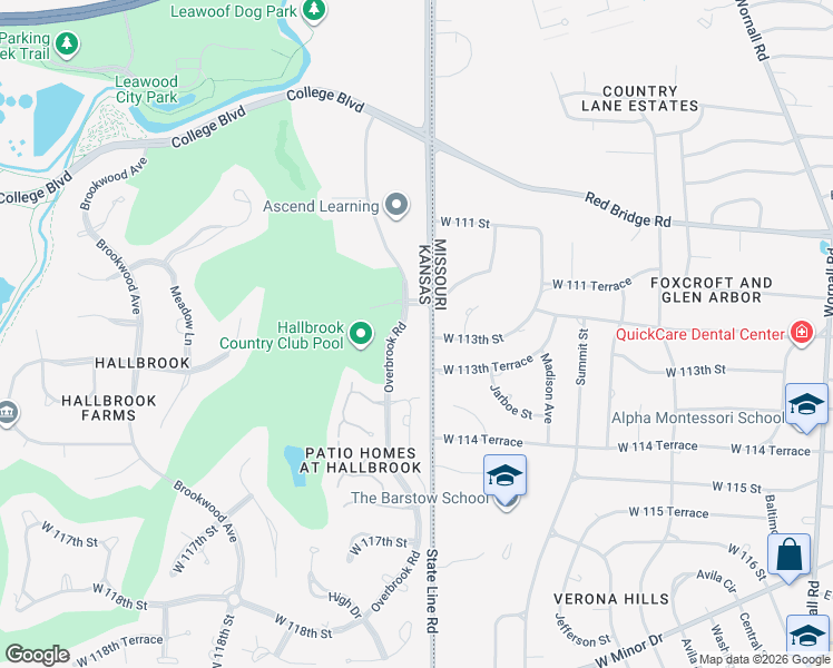 map of restaurants, bars, coffee shops, grocery stores, and more near 1212 West 113th Street in Kansas City