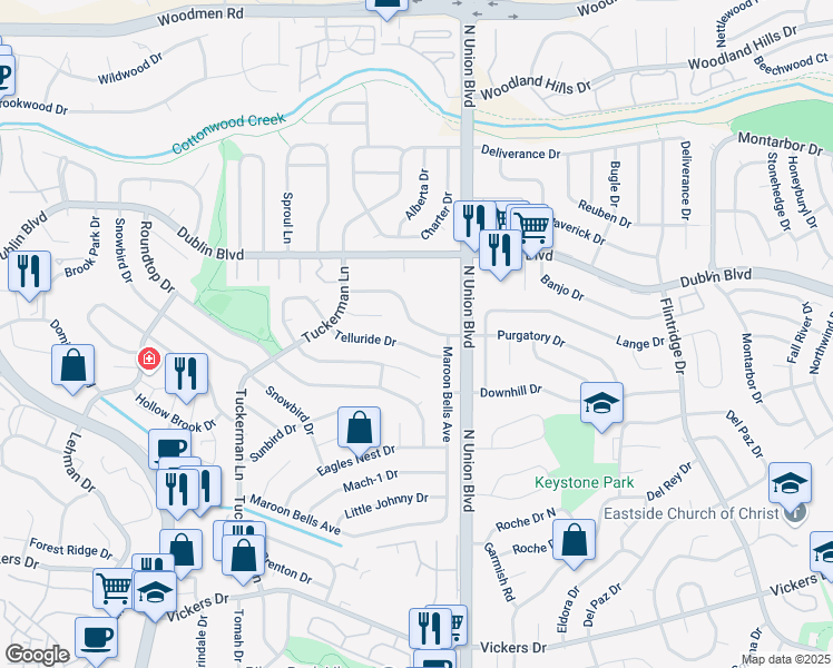 map of restaurants, bars, coffee shops, grocery stores, and more near 2751 Purgatory Drive in Colorado Springs