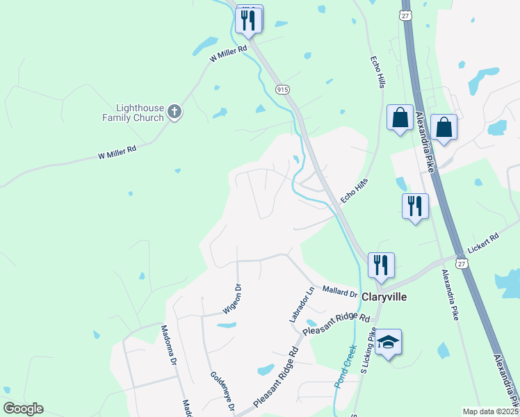 map of restaurants, bars, coffee shops, grocery stores, and more near 9927 Man O War Circle in Alexandria