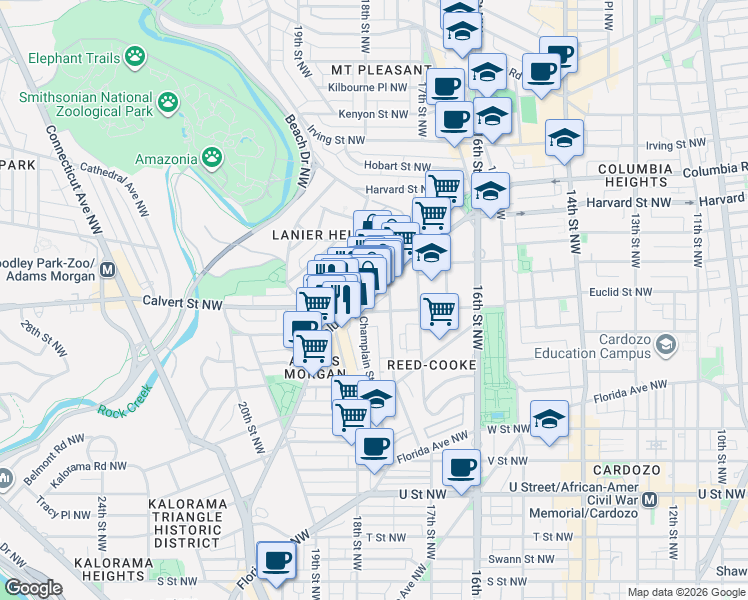map of restaurants, bars, coffee shops, grocery stores, and more near 101 Independence Avenue Southeast in Washington