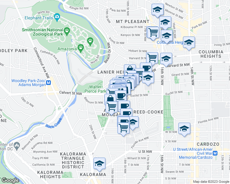 map of restaurants, bars, coffee shops, grocery stores, and more near 101 Independence Avenue Southeast in Washington
