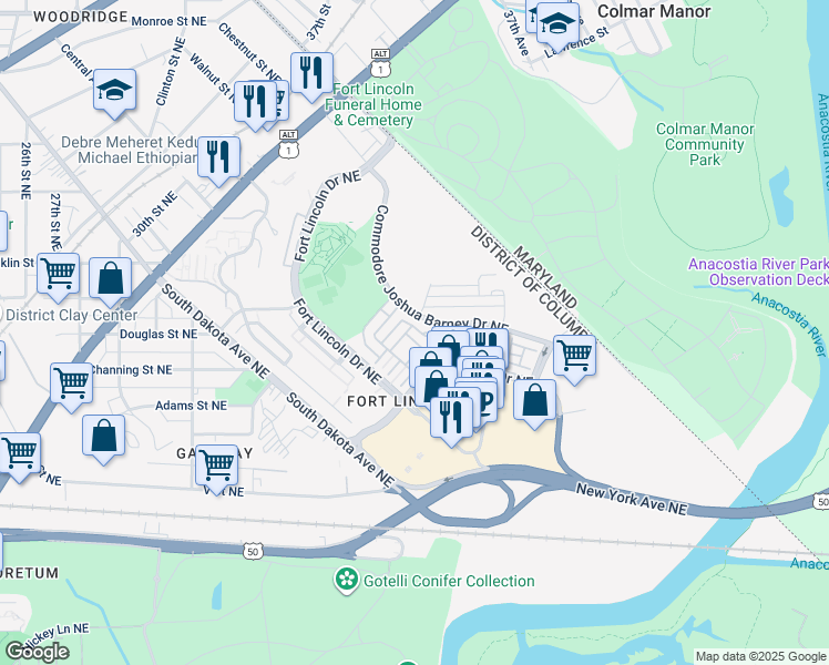 map of restaurants, bars, coffee shops, grocery stores, and more near 101 Independence Avenue Southeast in Washington