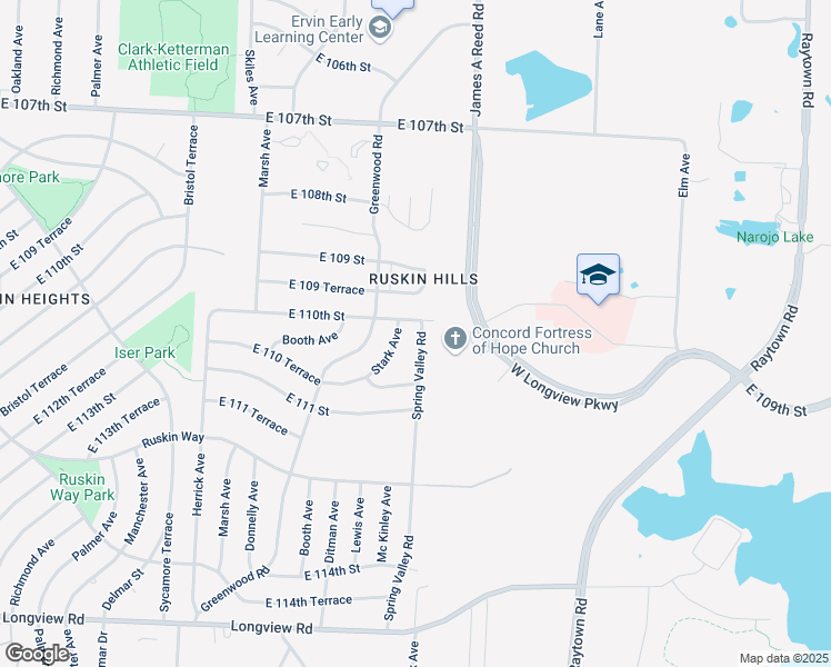map of restaurants, bars, coffee shops, grocery stores, and more near 11004 Spring Valley Road in Kansas City