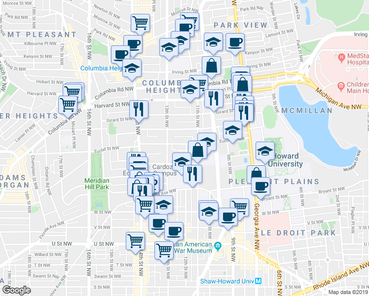 map of restaurants, bars, coffee shops, grocery stores, and more near 101 Independence Avenue Southeast in Washington