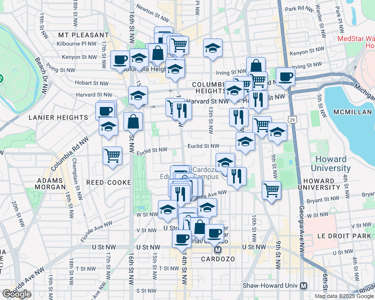 map of restaurants, bars, coffee shops, grocery stores, and more near 101 Independence Avenue Southeast in Washington