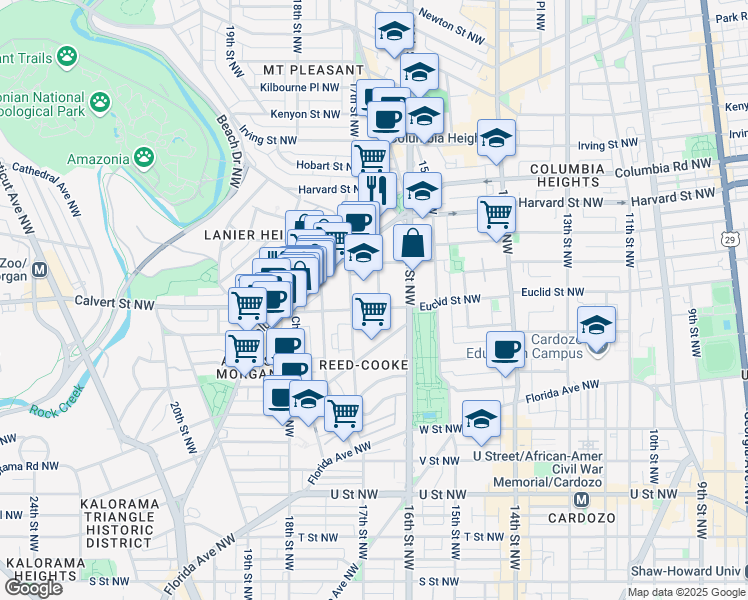 map of restaurants, bars, coffee shops, grocery stores, and more near 101 Independence Avenue Southeast in Washington