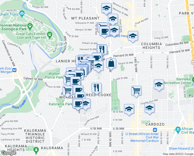 map of restaurants, bars, coffee shops, grocery stores, and more near 101 Independence Avenue Southeast in Washington