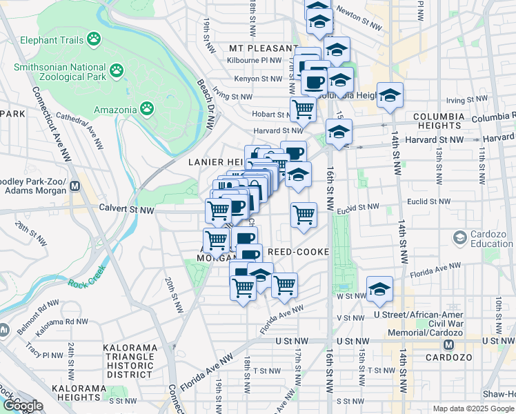 map of restaurants, bars, coffee shops, grocery stores, and more near 101 Independence Avenue Southeast in Washington