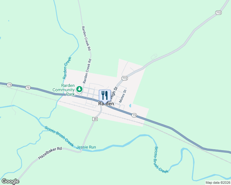 map of restaurants, bars, coffee shops, grocery stores, and more near 10106 Ohio 772 in Rarden