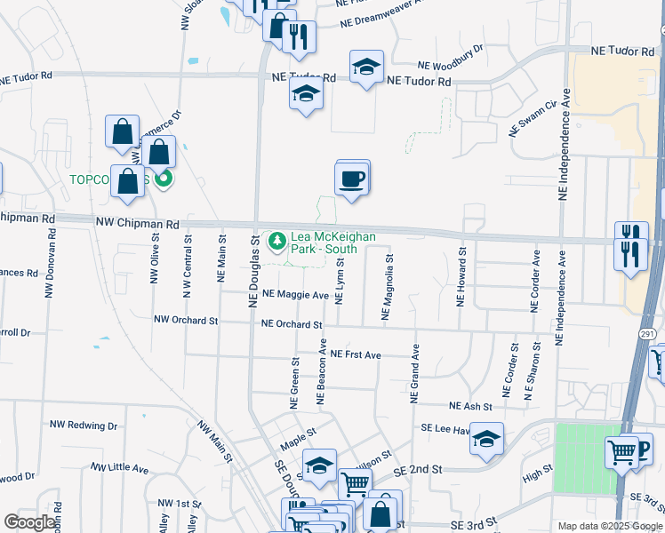 map of restaurants, bars, coffee shops, grocery stores, and more near 611 Northeast Lynn Street in Lee's Summit