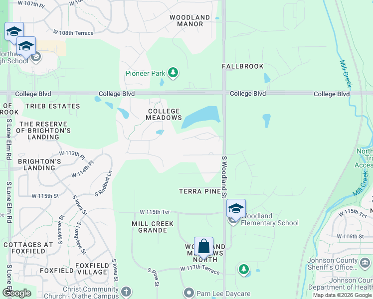 map of restaurants, bars, coffee shops, grocery stores, and more near 20210 West 113th Terrace in Olathe
