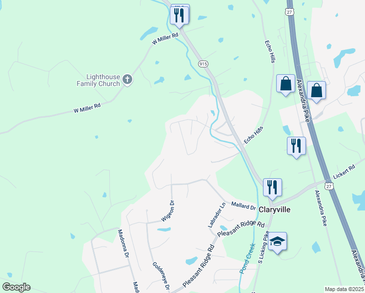 map of restaurants, bars, coffee shops, grocery stores, and more near 9927 Man O War Circle in Alexandria