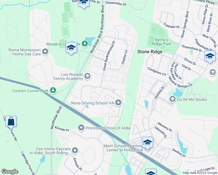 map of restaurants, bars, coffee shops, grocery stores, and more near 25100 Croxley Green Square in Aldie