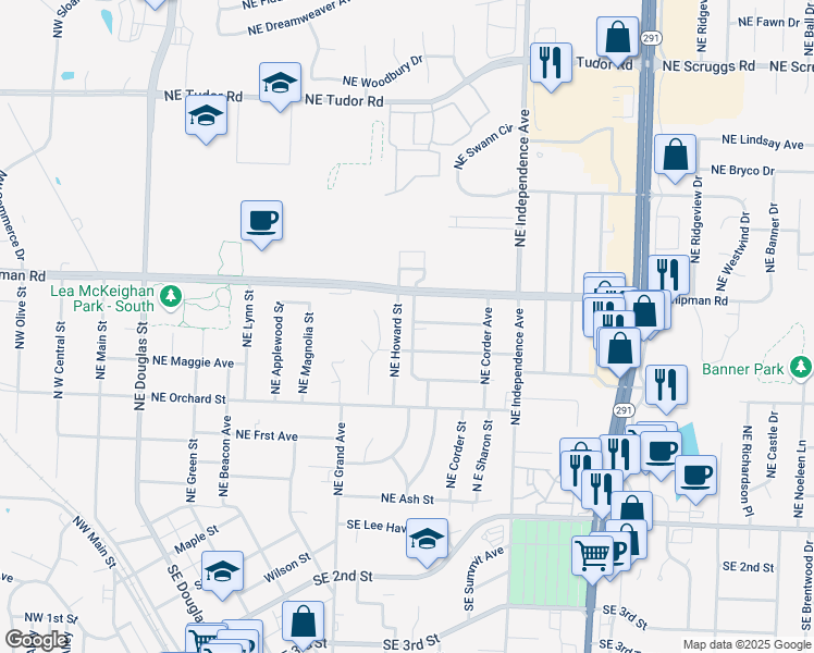map of restaurants, bars, coffee shops, grocery stores, and more near 606 Northeast Florence Avenue in Lee's Summit