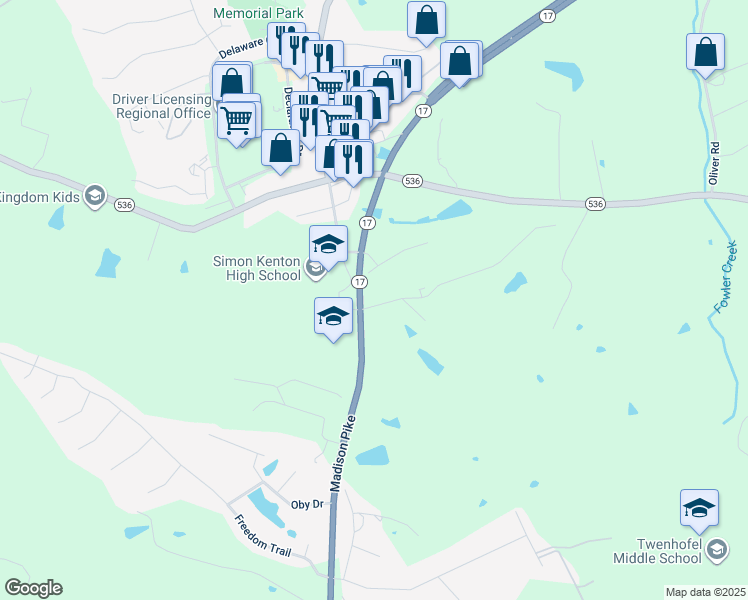map of restaurants, bars, coffee shops, grocery stores, and more near 11222 Madison Pike in Independence