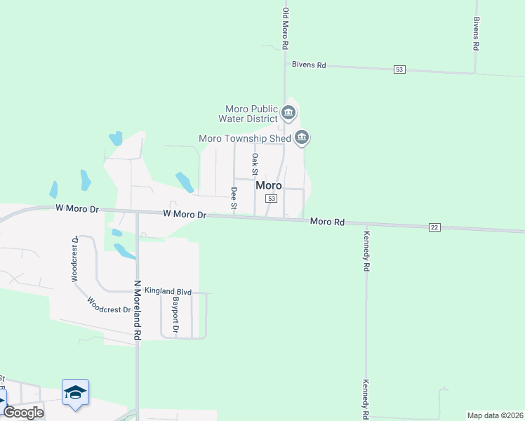 map of restaurants, bars, coffee shops, grocery stores, and more near 9 North Main Street in Moro