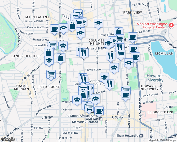 map of restaurants, bars, coffee shops, grocery stores, and more near 101 Independence Avenue Southeast in Washington