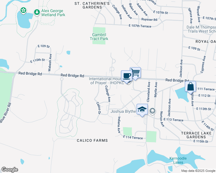 map of restaurants, bars, coffee shops, grocery stores, and more near 11109 College Avenue in Kansas City