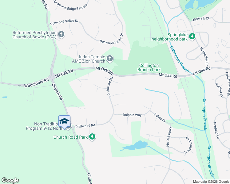 map of restaurants, bars, coffee shops, grocery stores, and more near 14602 Derrick Court in Bowie