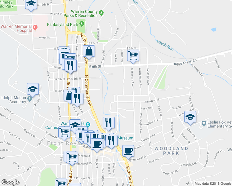 map of restaurants, bars, coffee shops, grocery stores, and more near 310 Cook Lane in Front Royal