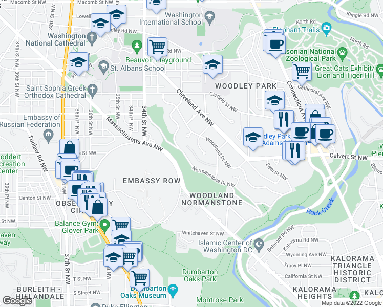 map of restaurants, bars, coffee shops, grocery stores, and more near 3049 Normanstone Terrace Northwest in Washington