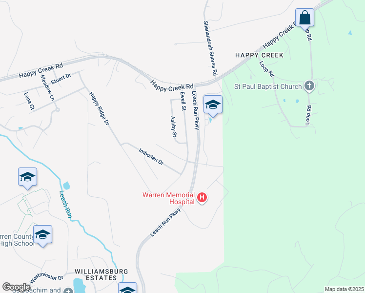 map of restaurants, bars, coffee shops, grocery stores, and more near 1131 Ewell Street in Front Royal