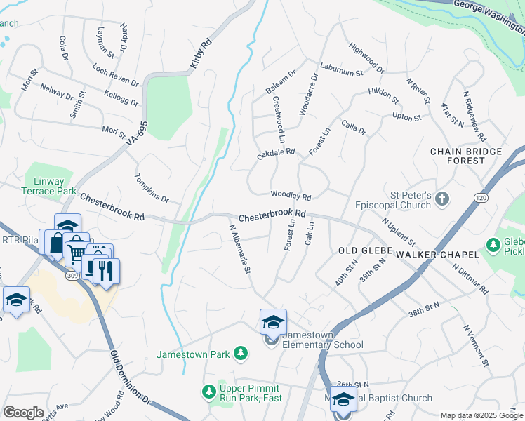 map of restaurants, bars, coffee shops, grocery stores, and more near 6014 Chesterbrook Road in McLean