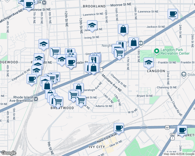 map of restaurants, bars, coffee shops, grocery stores, and more near 101 Independence Avenue Southeast in Washington