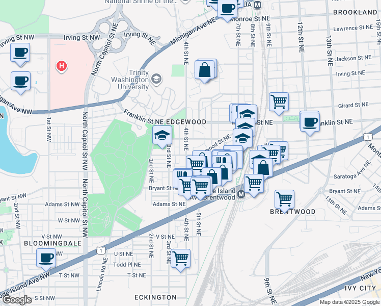 map of restaurants, bars, coffee shops, grocery stores, and more near 101 Independence Avenue Southeast in Washington